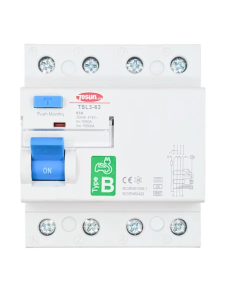 Interruptor Diferencial 63A Trifásico 3P+N 30mA 6KA tipo B